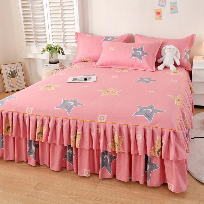 91家纺网 家纺一手货源 找家纺 艾橙 2024新款140克植物羊绒双边单床裙 魅力星