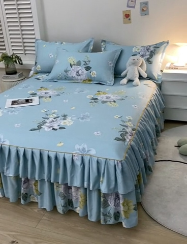 91家纺网 家纺一手货源 找家纺 艾橙 2024新款140克植物羊绒双边单床裙 晨园幽香