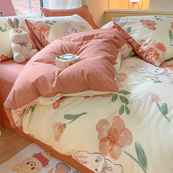 91家纺网 家纺一手货源 找家纺 798家纺 2025新款全棉13070印花四件套 花小兔