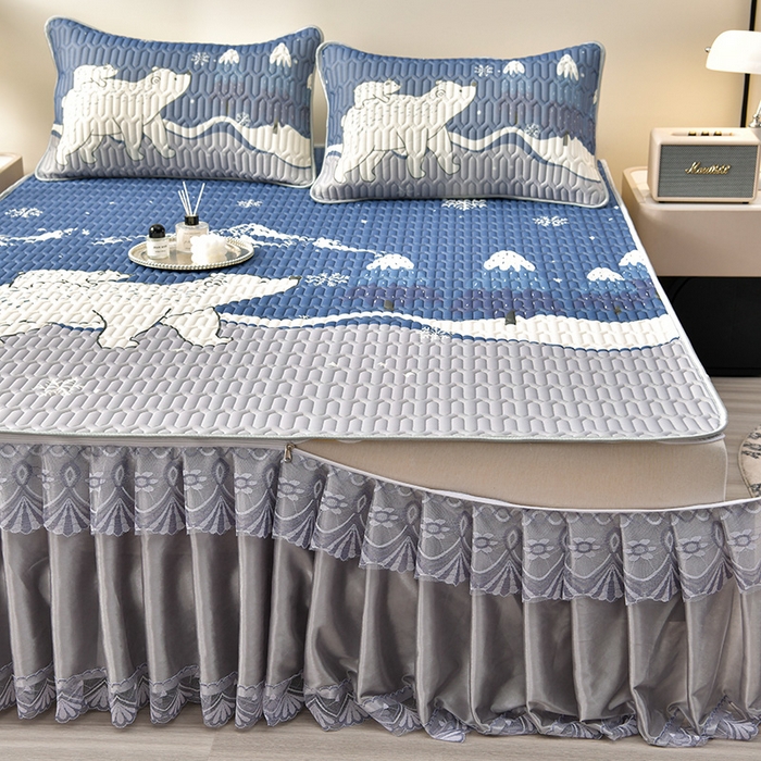 91家纺网 家纺一手货源 找家纺 诺梵 2024年新款可拆卸乳胶凉席三件套床裙款 北极熊