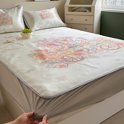 萝莉家纺 2024新款大版冰丝凉席床席床笠款 我心爱的小花车-床笠款