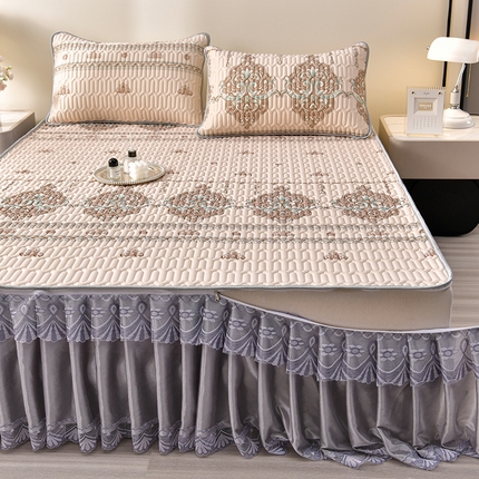 91家纺网 家纺一手货源 找家纺 诺梵 2024年新款可拆卸乳胶凉席三件套床裙款 温莎城堡