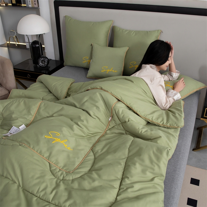 91家纺网 家纺一手货源 找家纺 照世家纺 2024新款时尚简约抗菌棉抱枕被 嫩绿