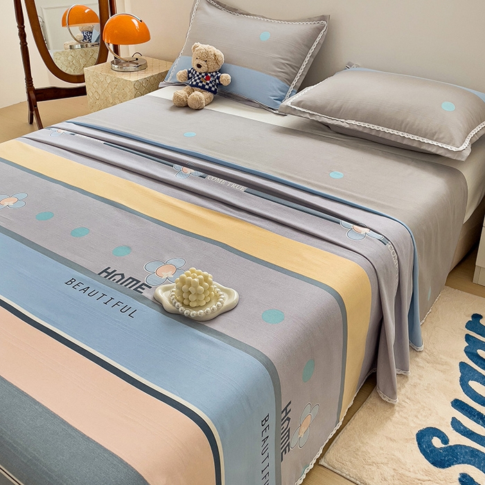 91家纺网 家纺一手货源 找家纺 宜家坊 2024新款鱼骨棉老粗布凉席花边款床单三件套 保罗