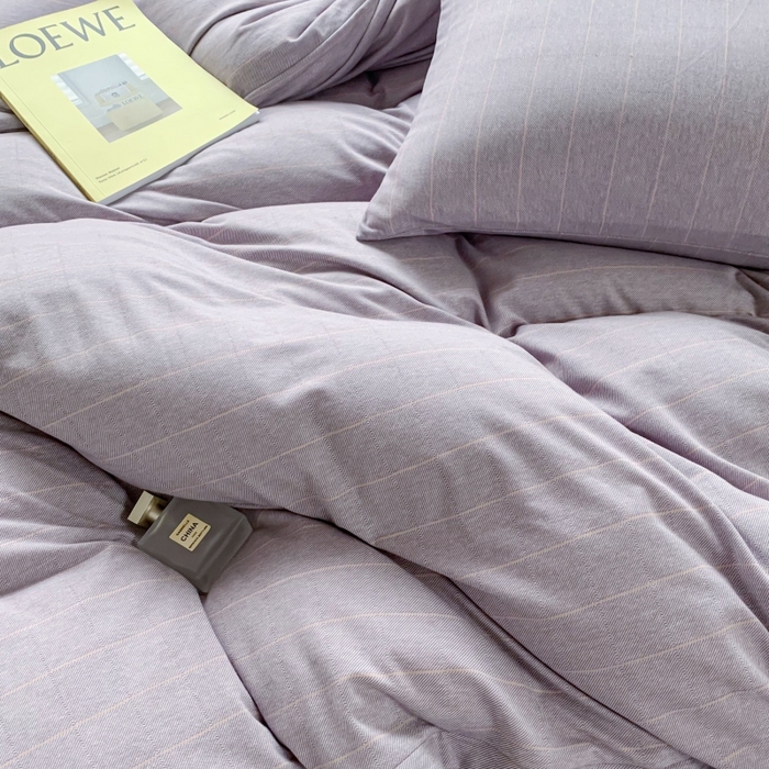 91家纺网 家纺一手货源 找家纺 恋尚羽家纺 2025新款A类母婴级全棉色织针织棉四件套 纯紫