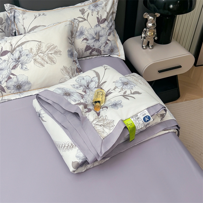 91家纺网 家纺一手货源 找家纺 满羽家纺 2024热款冰丝绸冰豆豆被夏被四件套凉感空调被 满庭芳-兰灰