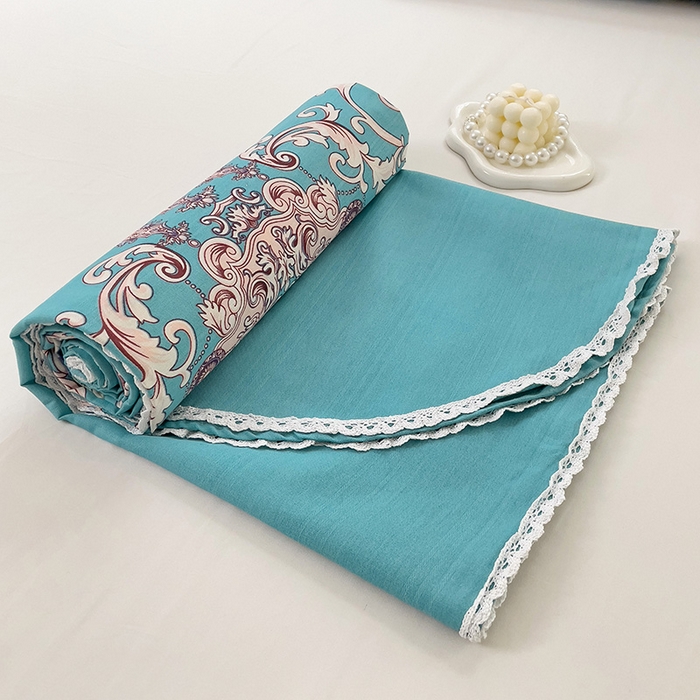 91家纺网 家纺一手货源 找家纺 宜家坊 2024新款鱼骨棉老粗布凉席花边款床单三件套 欧式风情-蓝