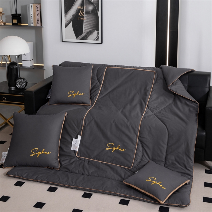 91家纺网 家纺一手货源 找家纺 照世家纺 2024新款时尚简约抗菌棉抱枕被 深灰