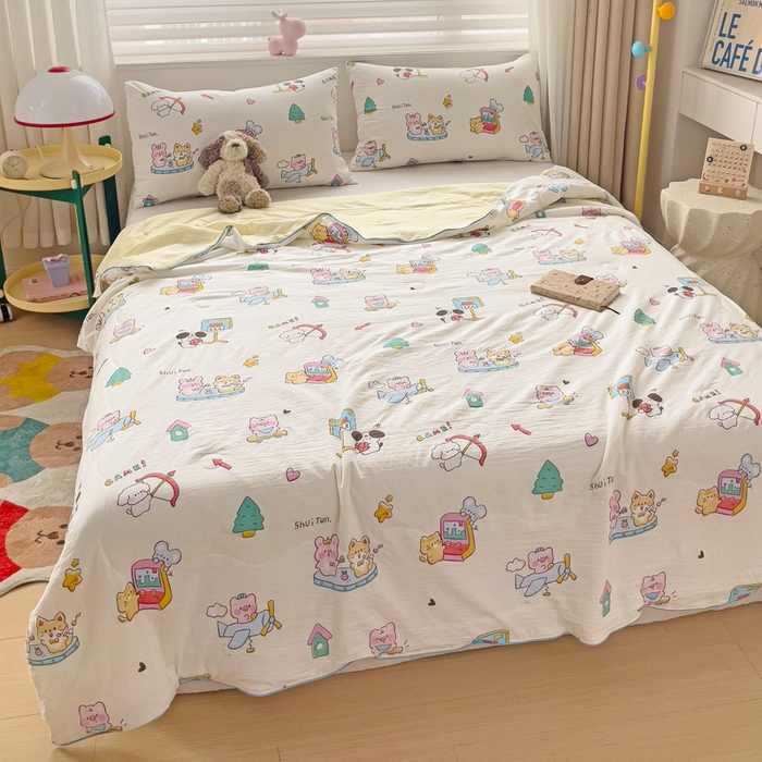 91家纺网 家纺一手货源 找家纺 海岛哥哥 2024新款水洗双层纱超柔单夏被嵌绳款 欢乐园