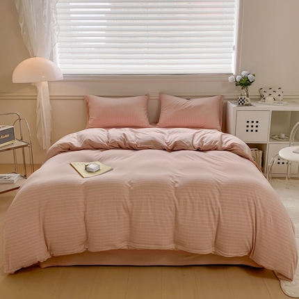 91家纺网 家纺一手货源 找家纺 恋尚羽家纺 2025新款A类母婴级全棉色织针织棉四件套 方格-玉