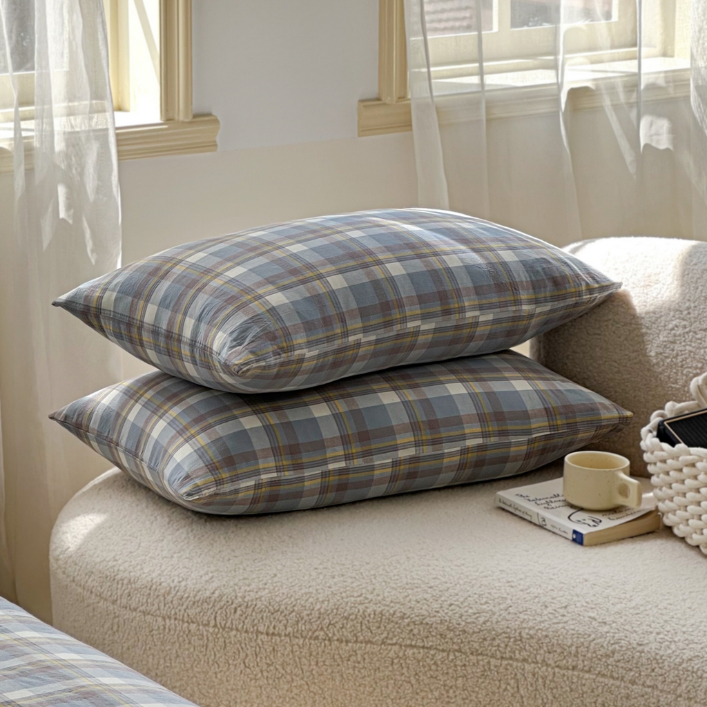 91家纺网 家纺一手货源 找家纺 棉邦 2024新款全棉水洗棉色织夏被四件套 简兮蓝