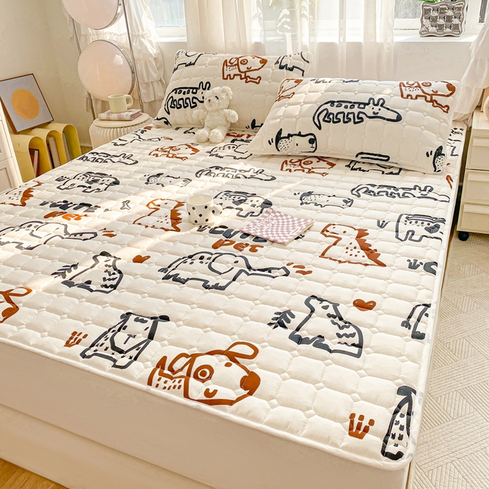 91家纺网 家纺一手货源 找家纺 萌飞2024新款全棉新疆棉花夹棉床垫加厚床褥垫被三件套印花 幼森