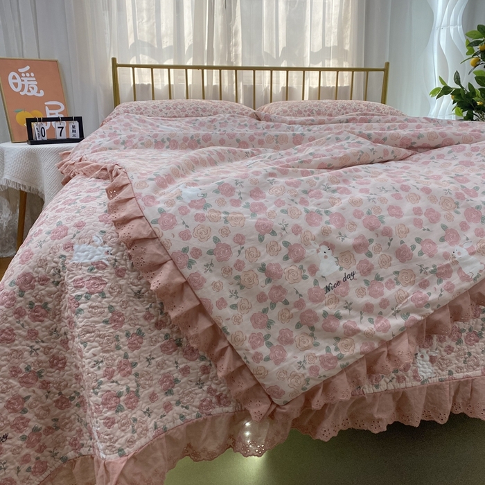 91家纺网 家纺一手货源 找家纺 暖居 2024新款直播全棉夹棉床盖夏被三件套夏凉被 美丽故事