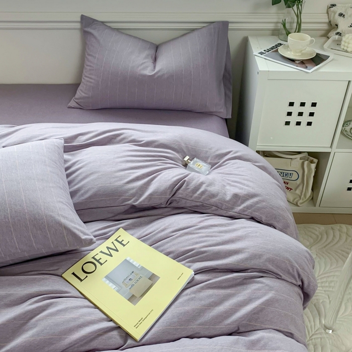 91家纺网 家纺一手货源 找家纺 恋尚羽家纺 2025新款A类母婴级全棉色织针织棉四件套 纯紫