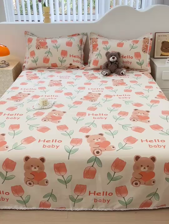 91家纺网 家纺一手货源 找家纺 （总）宜家坊 2024新款鱼骨棉老粗布凉席花边款床单三件套