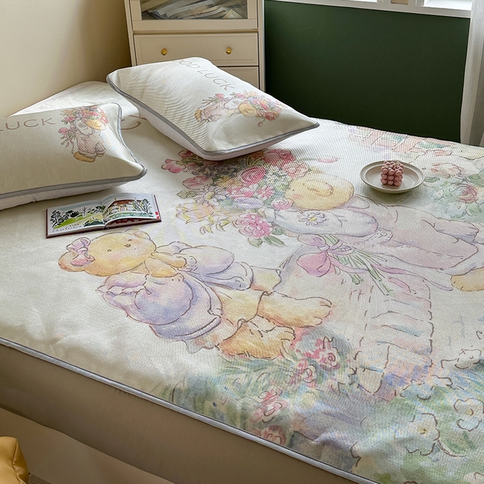 91家纺网 家纺一手货源 找家纺 萝莉家纺 2024新款大版冰丝凉席床席床笠款 送你一个春天-床笠款