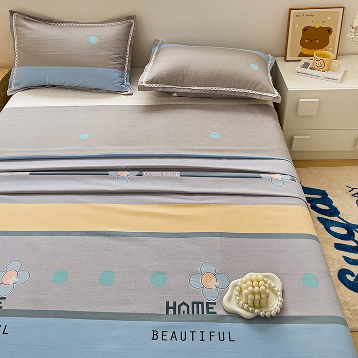 91家纺网 家纺一手货源 找家纺 宜家坊 2024新款鱼骨棉老粗布凉席花边款床单三件套 保罗