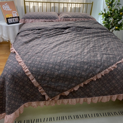 91家纺网 家纺一手货源 找家纺 暖居 2024新款直播全棉夹棉床盖夏被三件套夏凉被 知画