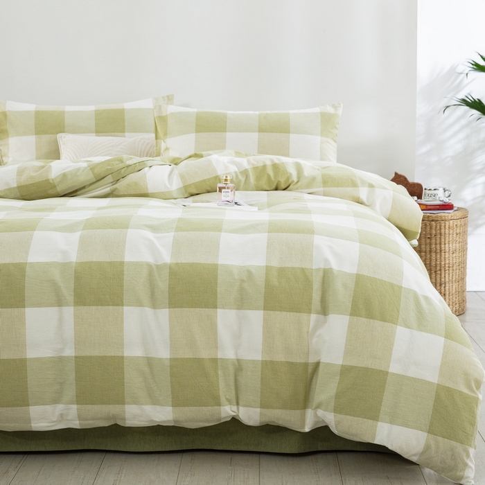 91家纺网 家纺一手货源 找家纺 棉邦 2023新款A类全棉色织水洗棉四件套-第二批 绿密大格