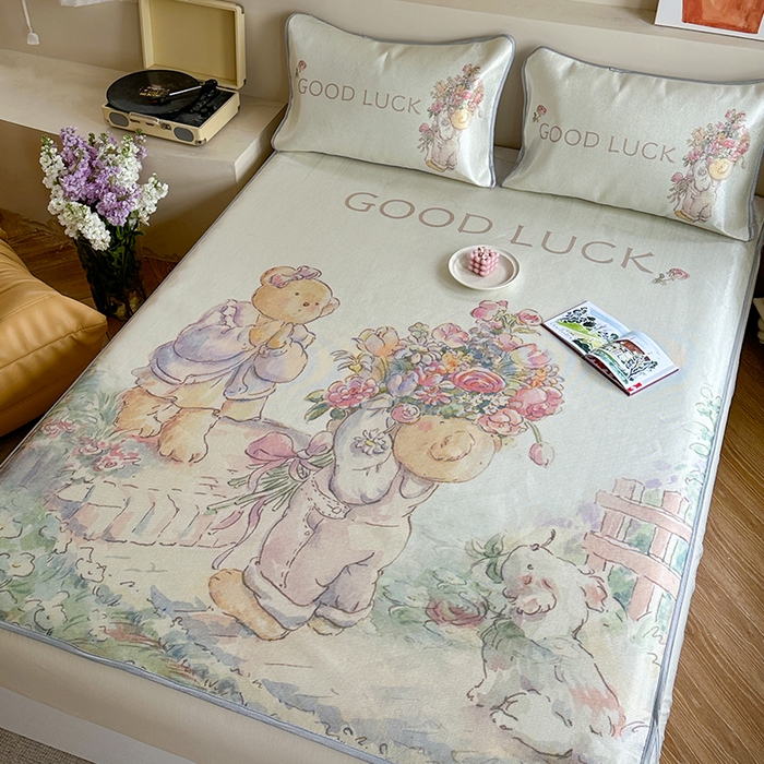 91家纺网 家纺一手货源 找家纺 萝莉家纺 2024新款大版冰丝凉席床席床笠款 送你一个春天-床笠款