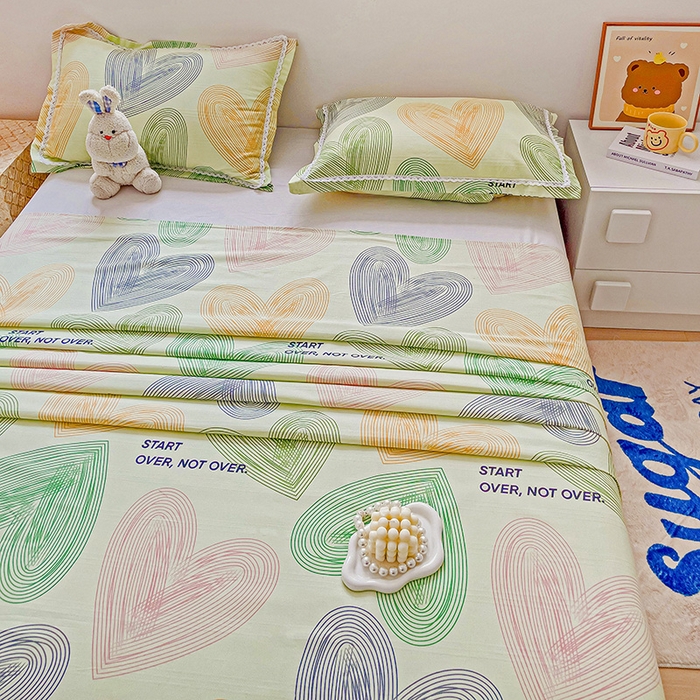 91家纺网 家纺一手货源 找家纺 宜家坊 2024新款鱼骨棉老粗布凉席花边款床单三件套 心动-绿