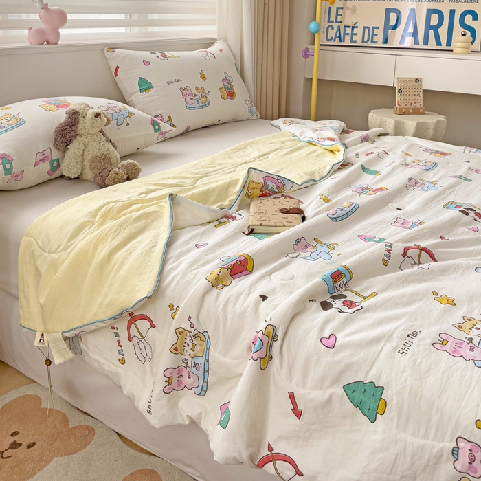 91家纺网 家纺一手货源 找家纺 海岛哥哥 2024新款水洗双层纱超柔单夏被嵌绳款 欢乐园