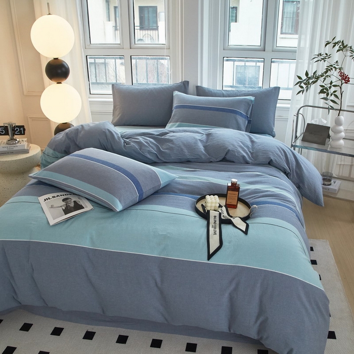 91家纺网 家纺一手货源 找家纺 金纱玉纺家纺 2024新款色织全棉水洗棉四件套 曼达拉-灰