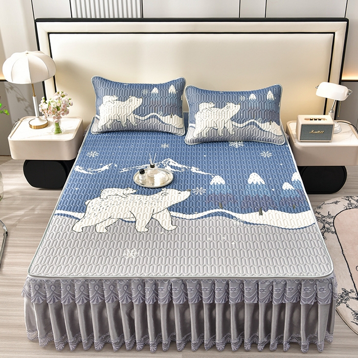 91家纺网 家纺一手货源 找家纺 诺梵 2024年新款可拆卸乳胶凉席三件套床裙款 北极熊