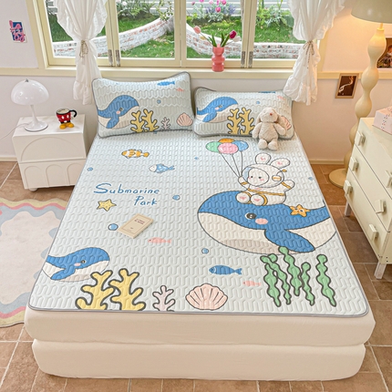 91家纺网 家纺一手货源 找家纺 喜梦缘 2025新款0.5大版卡通乳胶凉席三件套 鲸鱼
