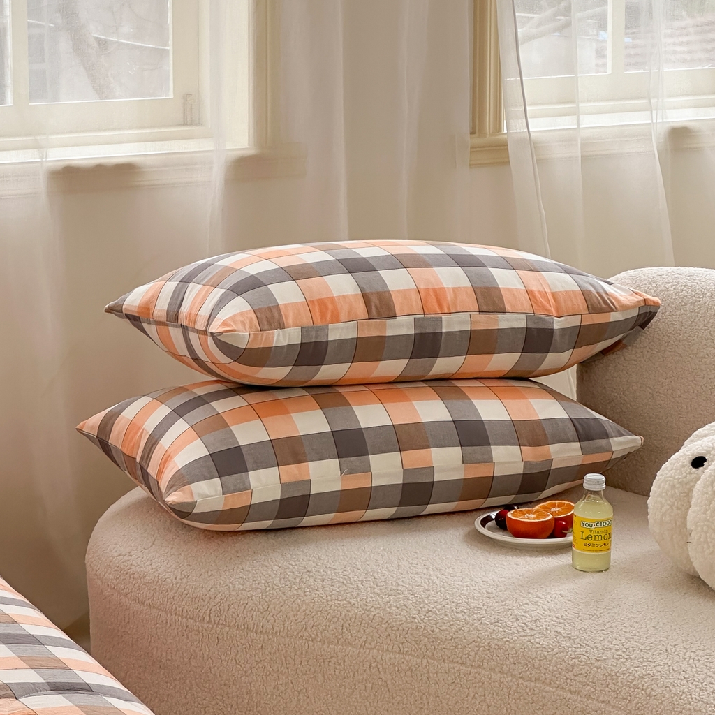 91家纺网 家纺一手货源 找家纺 棉邦 2024新款全棉水洗棉色织夏被四件套 桔方格粉