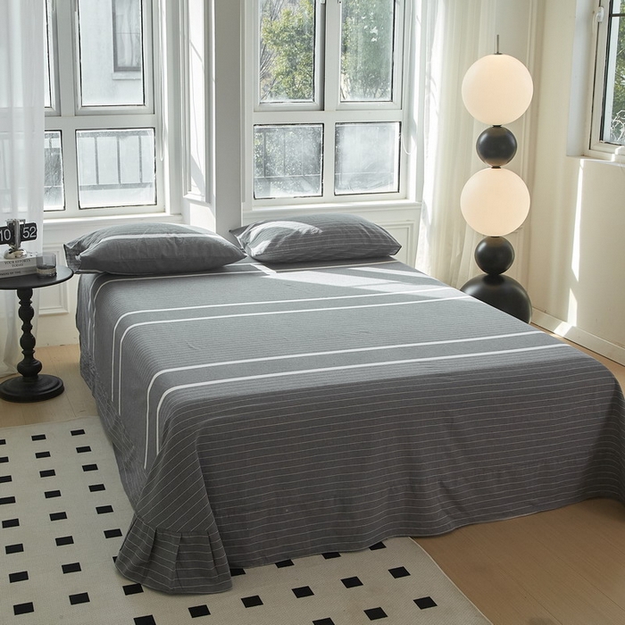 91家纺网 家纺一手货源 找家纺 金纱玉纺家纺 2024新款色织全棉水洗棉四件套 多拉-灰