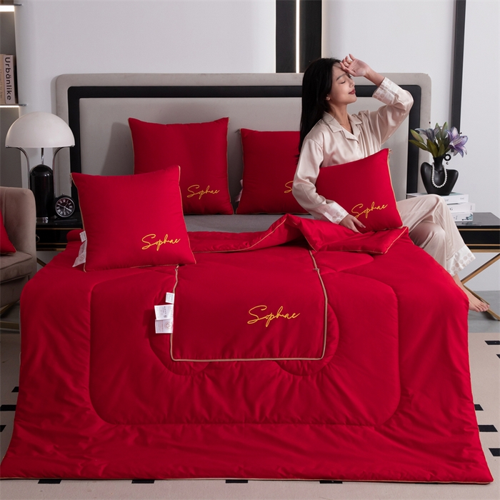 91家纺网 家纺一手货源 找家纺 照世家纺 2024新款时尚简约抗菌棉抱枕被 大红