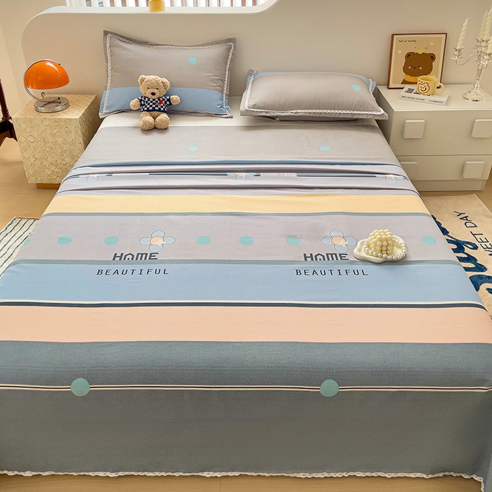 91家纺网 家纺一手货源 找家纺 宜家坊 2024新款鱼骨棉老粗布凉席花边款床单三件套 保罗