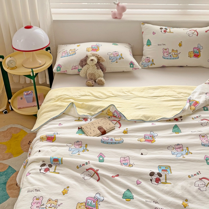 91家纺网 家纺一手货源 找家纺 海岛哥哥 2024新款水洗双层纱超柔单夏被嵌绳款 欢乐园