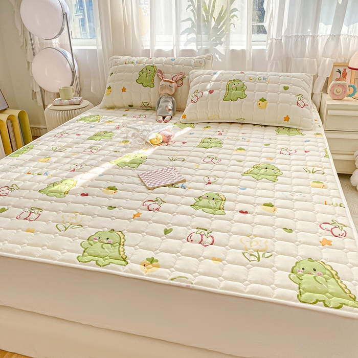 91家纺网 家纺一手货源 找家纺 萌飞2024新款全棉新疆棉花夹棉床垫加厚床褥垫被三件套印花 幸运独角龙