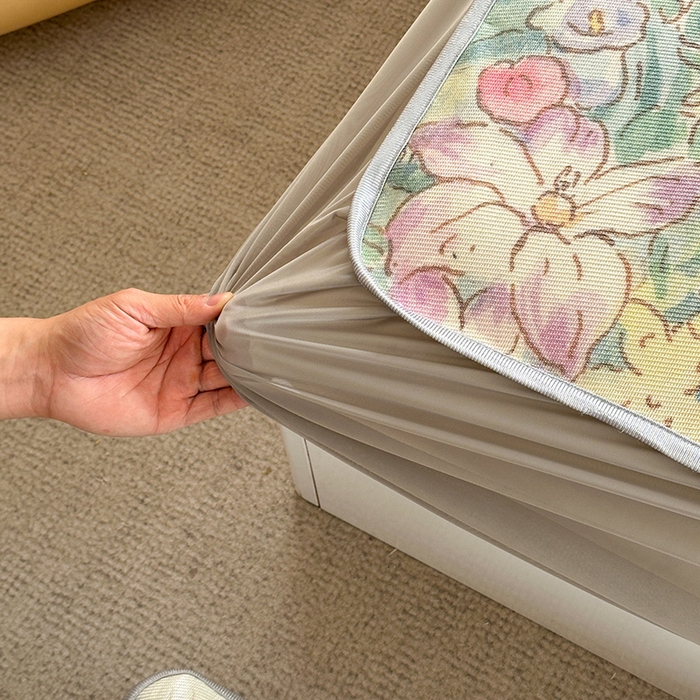 91家纺网 家纺一手货源 找家纺 萝莉家纺 2024新款大版冰丝凉席床席床笠款 小猫咪的花园-床笠款