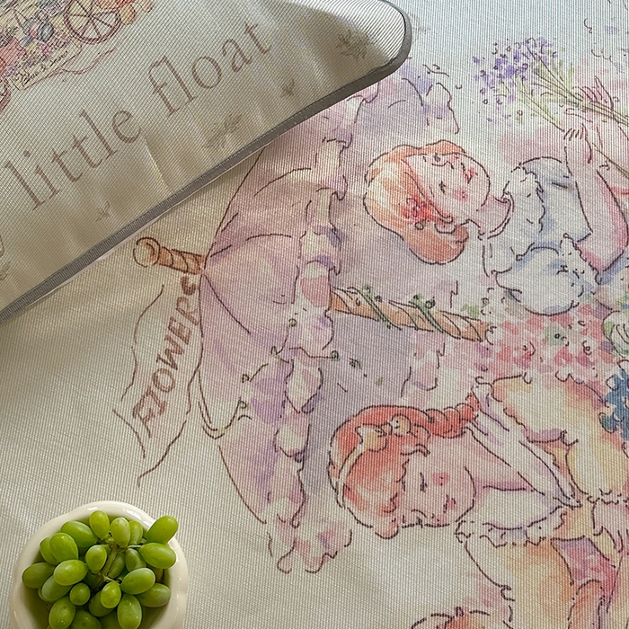 91家纺网 家纺一手货源 找家纺 萝莉家纺 2024新款大版冰丝凉席床席床笠款 我心爱的小花车-平席款 