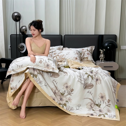 满羽家纺 2024热款冰丝绸冰豆豆被夏被四件套凉感空调被 满庭芳-棕灰