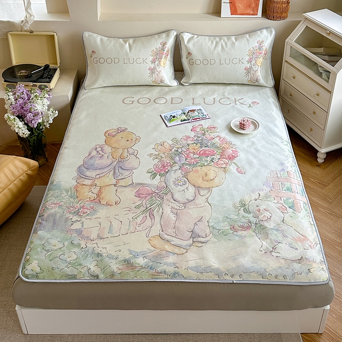 91家纺网 家纺一手货源 找家纺 萝莉家纺 2024新款大版冰丝凉席床席床笠款 送你一个春天-床笠款