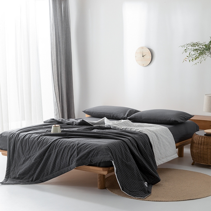 91家纺网 家纺一手货源 找家纺 棉邦 2024新款全棉水洗棉色织夏被四件套 小灰格