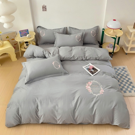 云锦家居 2024春夏新品13372全棉刺绣绣花四件套-仙本娜 仙本娜-灰色