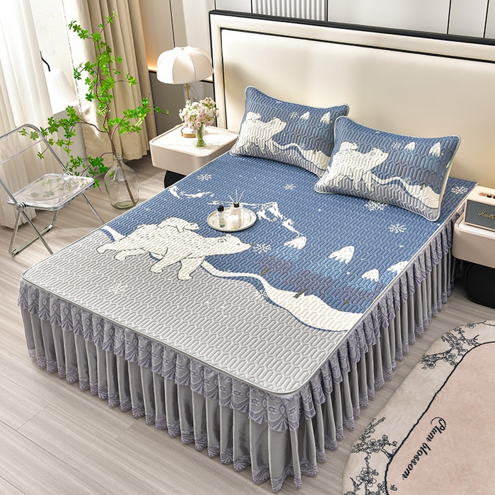 91家纺网 家纺一手货源 找家纺 诺梵 2024年新款可拆卸乳胶凉席三件套床裙款 北极熊