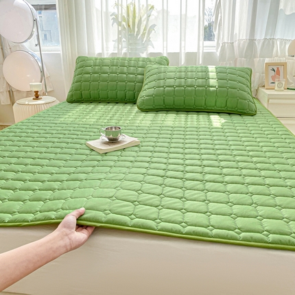 91家纺网 家纺一手货源 找家纺 萌飞2024新款全棉新疆棉花夹棉床垫加厚床褥垫被三件套-纯色 经典（绿）