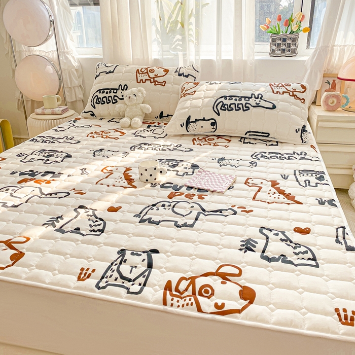 91家纺网 家纺一手货源 找家纺 萌飞2024新款全棉新疆棉花夹棉床垫加厚床褥垫被三件套印花 幼森