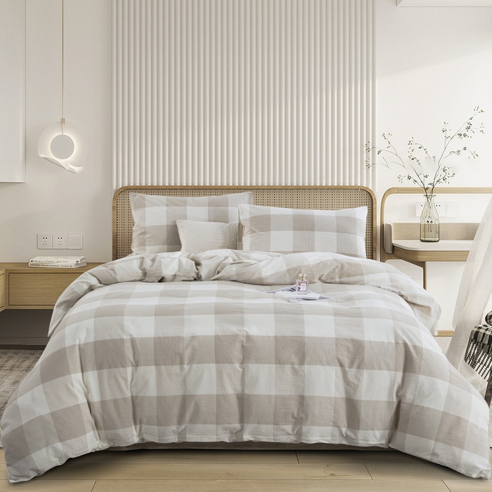 91家纺网 家纺一手货源 找家纺 棉邦 2023新款A类全棉色织水洗棉四件套-第二批 米密大格