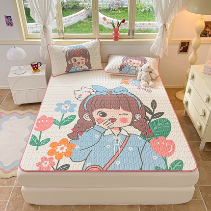 91家纺网 家纺一手货源 找家纺 喜梦缘 2025新款0.5大版卡通乳胶凉席三件套 可爱女孩