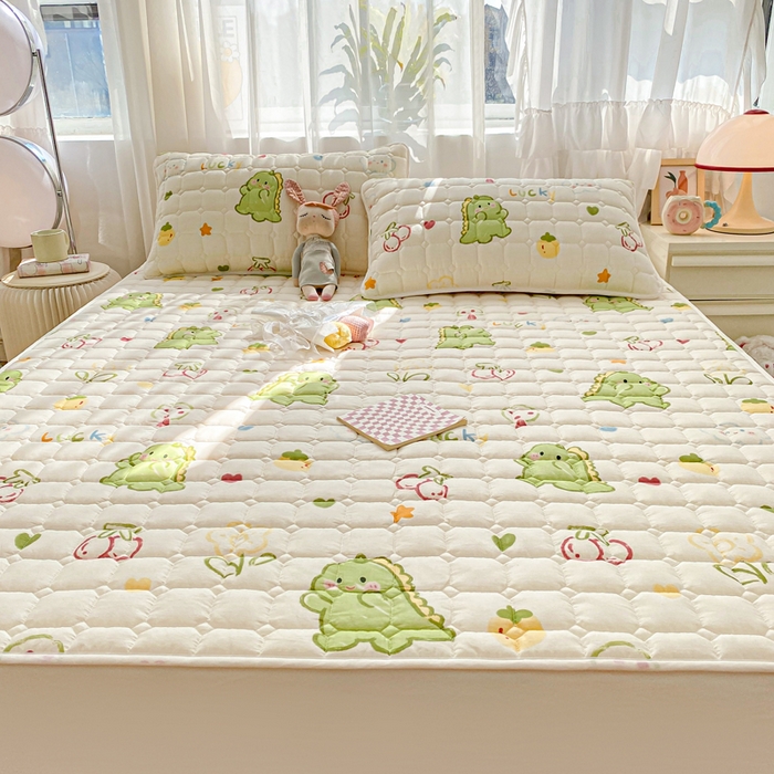 91家纺网 家纺一手货源 找家纺 萌飞2024新款全棉新疆棉花夹棉床垫加厚床褥垫被三件套印花 幸运独角龙