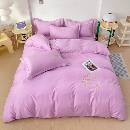 91家纺网 家纺一手货源 找家纺 云锦家居 2024春夏新品13372全棉刺绣绣花四件套-仙本娜 仙本娜-紫色