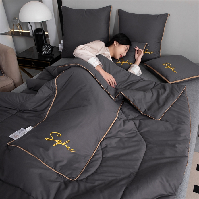 91家纺网 家纺一手货源 找家纺 照世家纺 2024新款时尚简约抗菌棉抱枕被 深灰