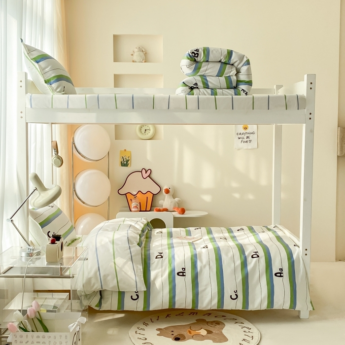 91家纺网 家纺一手货源 找家纺 棉造2023新款13372纯棉学生宿舍上下床套件全棉三件套六件套匆匆那年